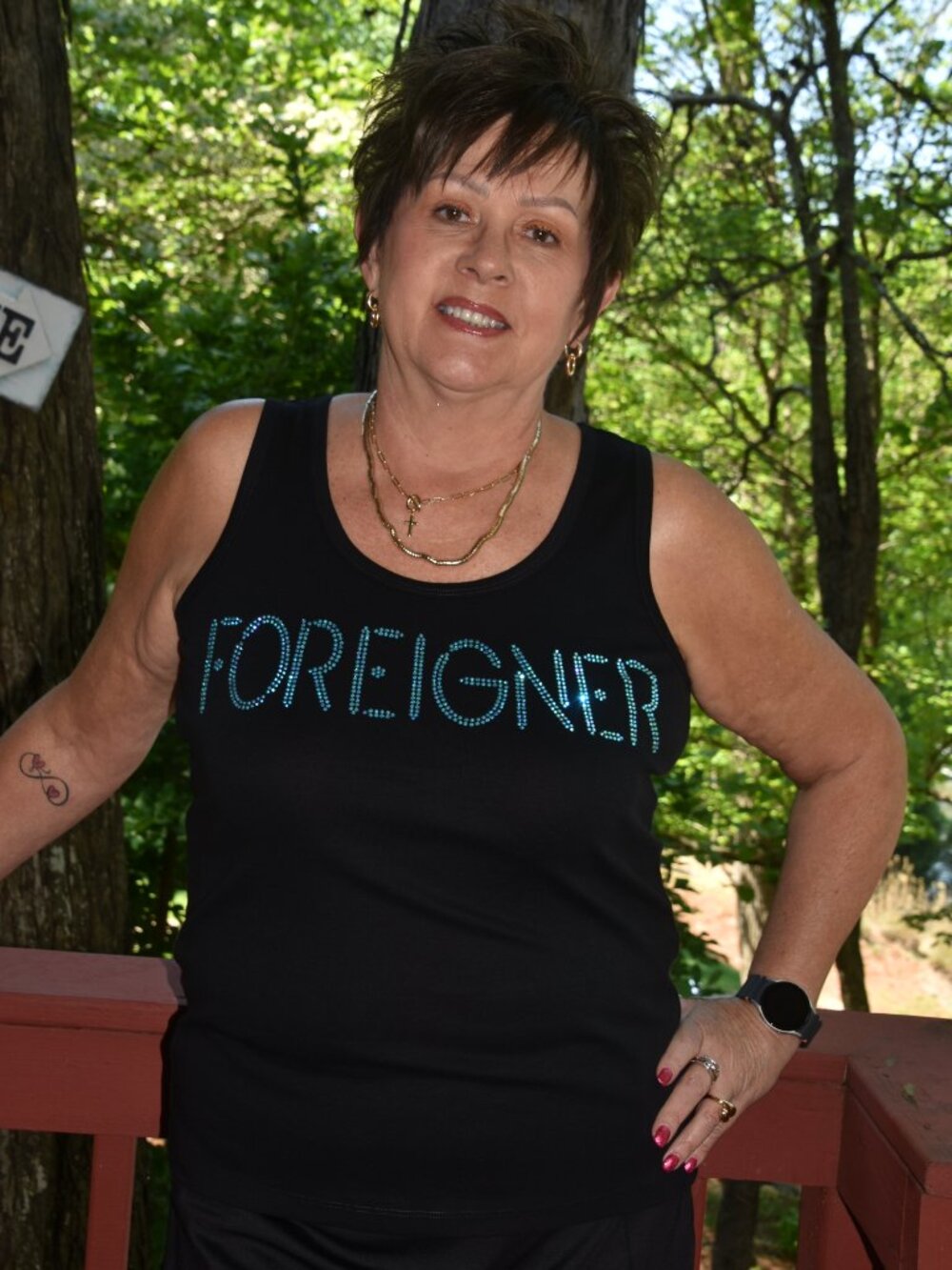Foreigner Rhinestone bling black tank top sizes XS S M L XL XXL 1X 2X 3X 4X 5X
